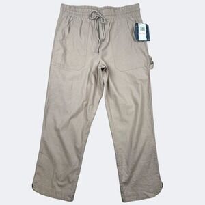 Democracy Ab Leisure High Rise Pants Womens 10 Beige Drawstring Linen Pull On